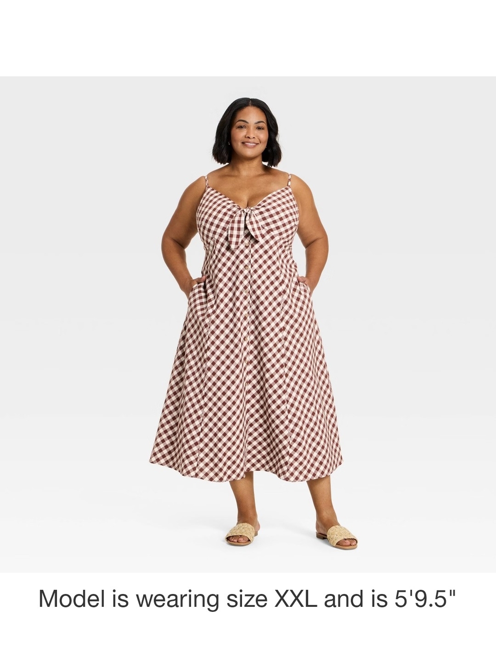 a new day Brown and White Gingham Midi Dress - Picture 3 of 3